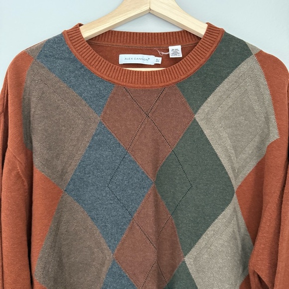 Alex Cannon Crewneck Argyle Sweater Size XL Rust Color Cotton - Picture 2 of 8